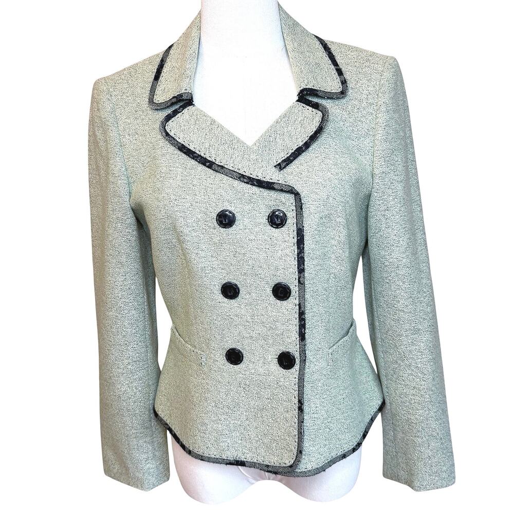 Vintage Tahari NWT Blazer Mint Green Black Lace Trimming Women Size 4 Old Money